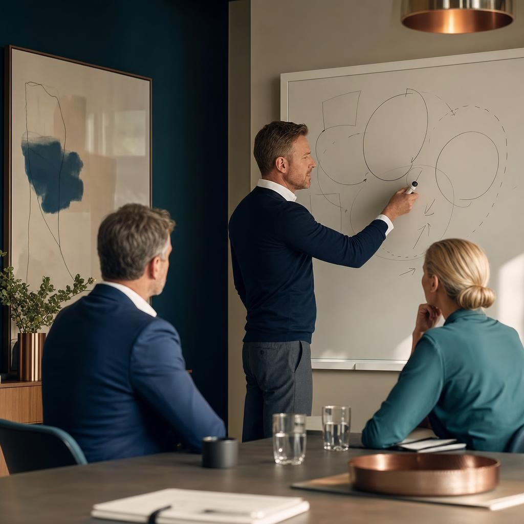 Strategiebesprechung am Whiteboard